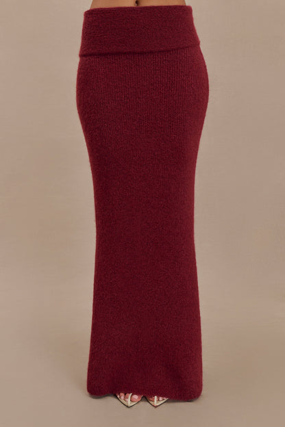 Jupe Maxi Tricotée Charlotte avec Superposition - Merlot