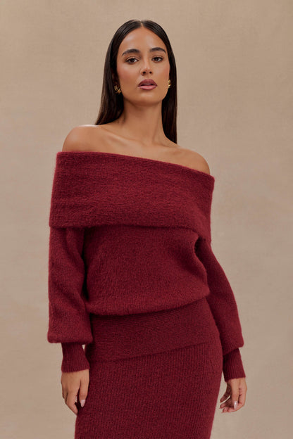 Charlotte Haut en Tricot à Manches Longues Décolleté Croisé - Merlot