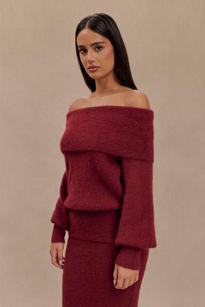 Charlotte Haut en Tricot à Manches Longues Décolleté Croisé - Merlot