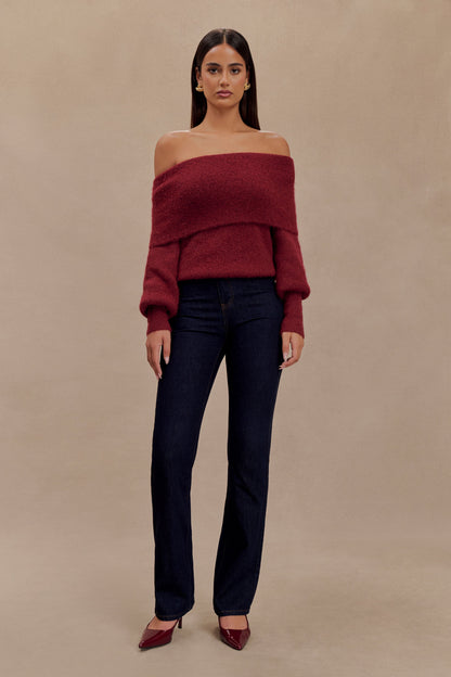 Charlotte Haut en Tricot à Manches Longues Décolleté Croisé - Merlot