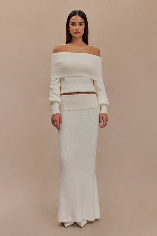 Jupe Maxi Tricot Charlotte avec Superposition - Ivoire