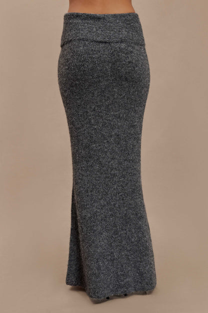 Jupe Maxi Tricotée Charlotte avec Superposition - Gris Anthracite