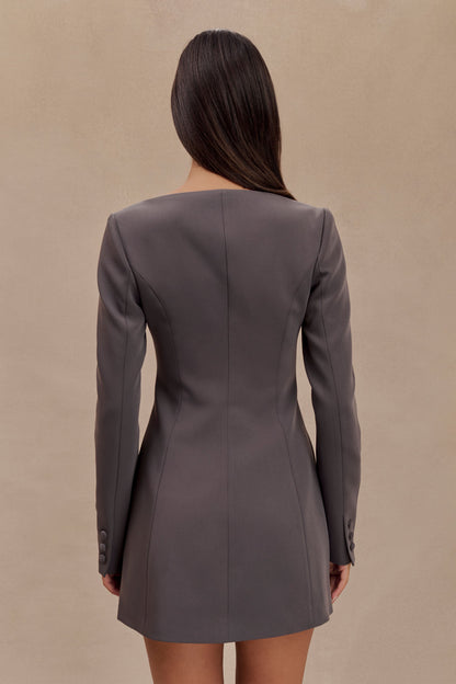Jolie Mini-Robe Encolure V - Gris Anthracite