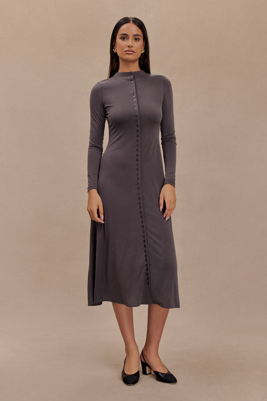 Robe midi en jersey de pêche Anders - Anthracite