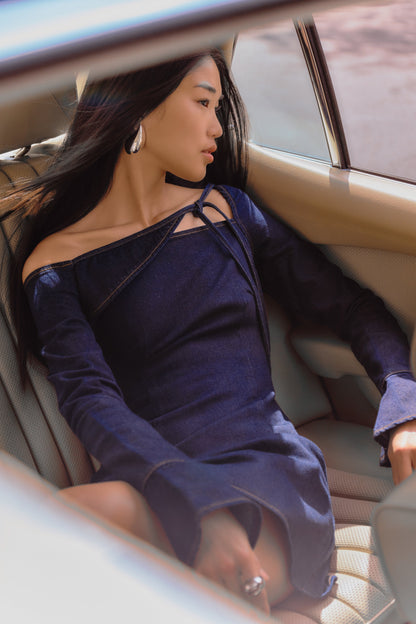 Cece Mini-robe en jean avec lacets - Bleu indigo