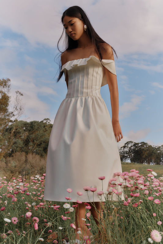 Robe midi en coton Orla sans bretelles - Blanc