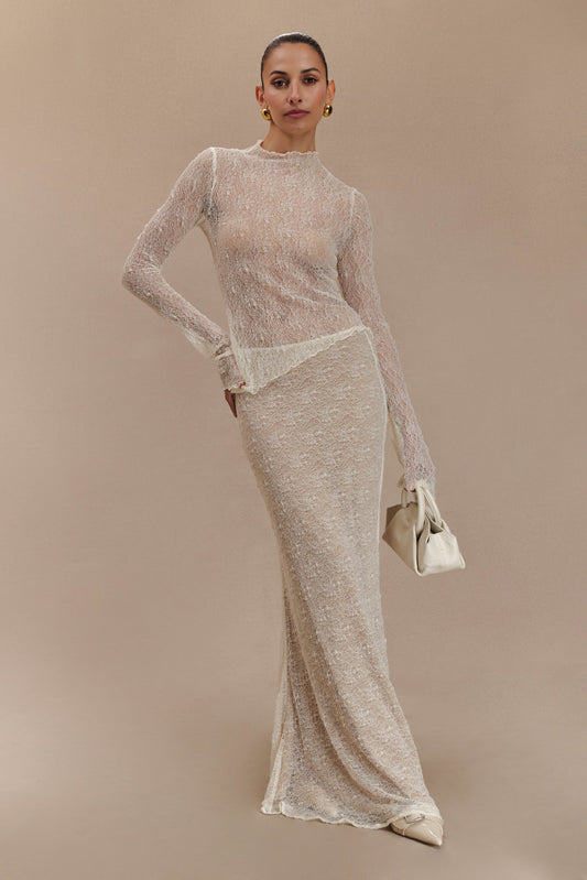 Jupe Maxi en Dentelle Transparent Robyn - Ivoire