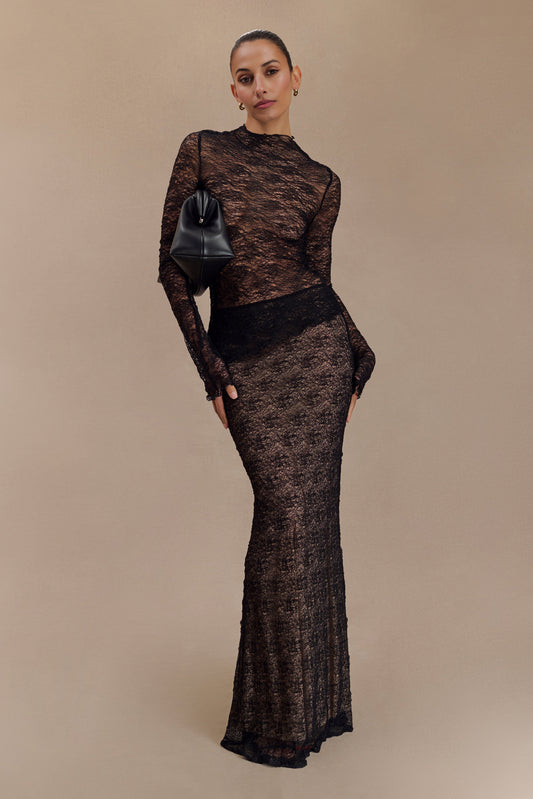 Jupe Maxi en Dentelle Transparent Robyn - Noir