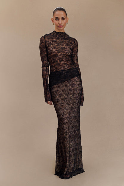 Jupe Maxi en Dentelle Transparent Robyn - Noir