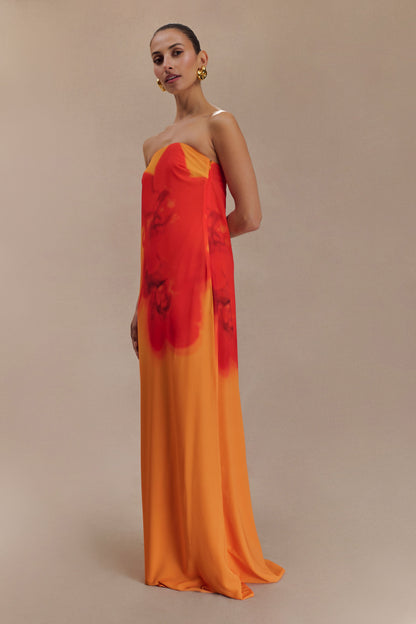 Robe Maxi en Chiffon sans Bretelles Amaya - Imprimé Orchidée Koi