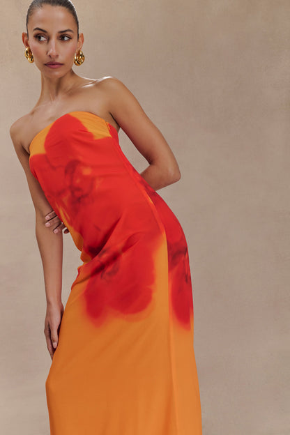 Robe Maxi en Chiffon sans Bretelles Amaya - Imprimé Orchidée Koi