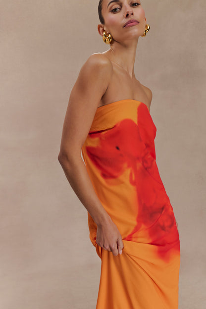 Robe Maxi en Chiffon sans Bretelles Amaya - Imprimé Orchidée Koi