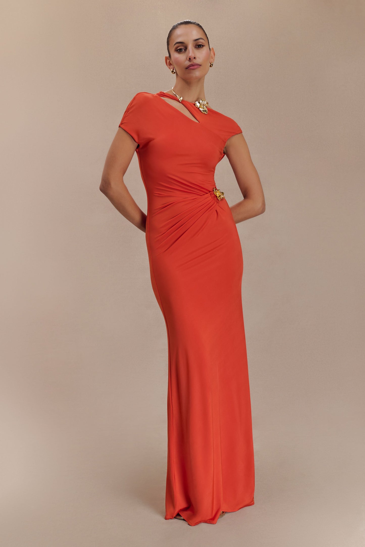 Robe Maxi Kaida Étroite avec Accroches - Orange Brûlé