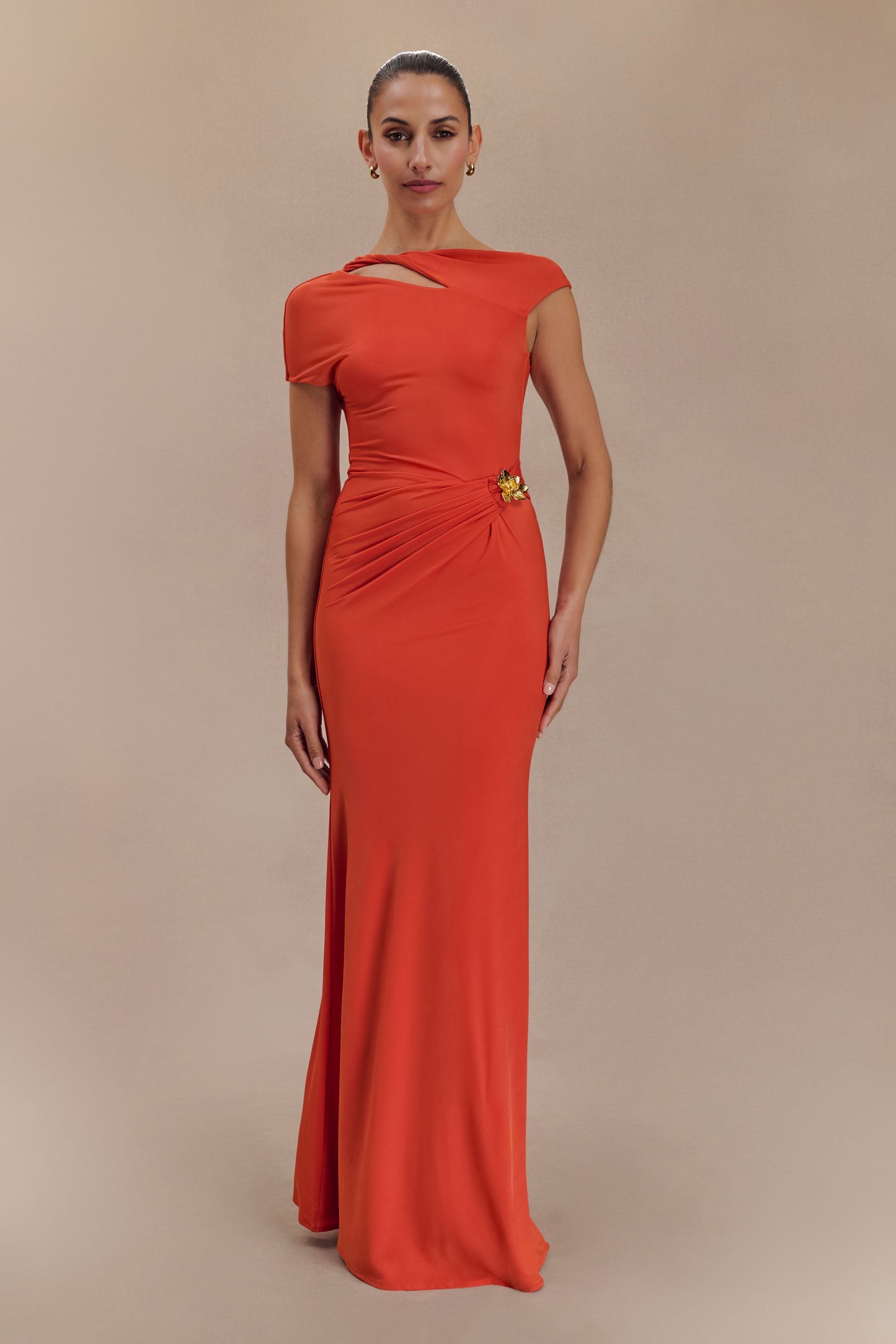 Robe Maxi Kaida Étroite avec Accroches - Orange Brûlé