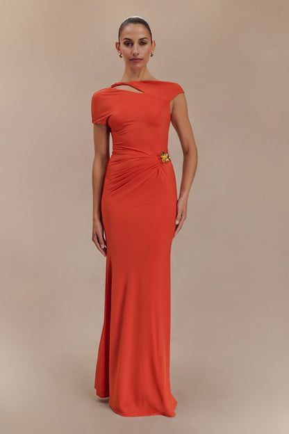 Robe Maxi Kaida Étroite avec Accroches - Orange Brûlé