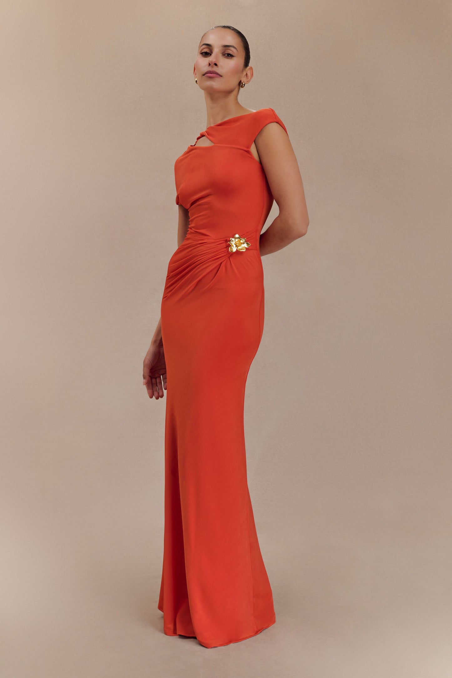 Robe Maxi Kaida Étroite avec Accroches - Orange Brûlé