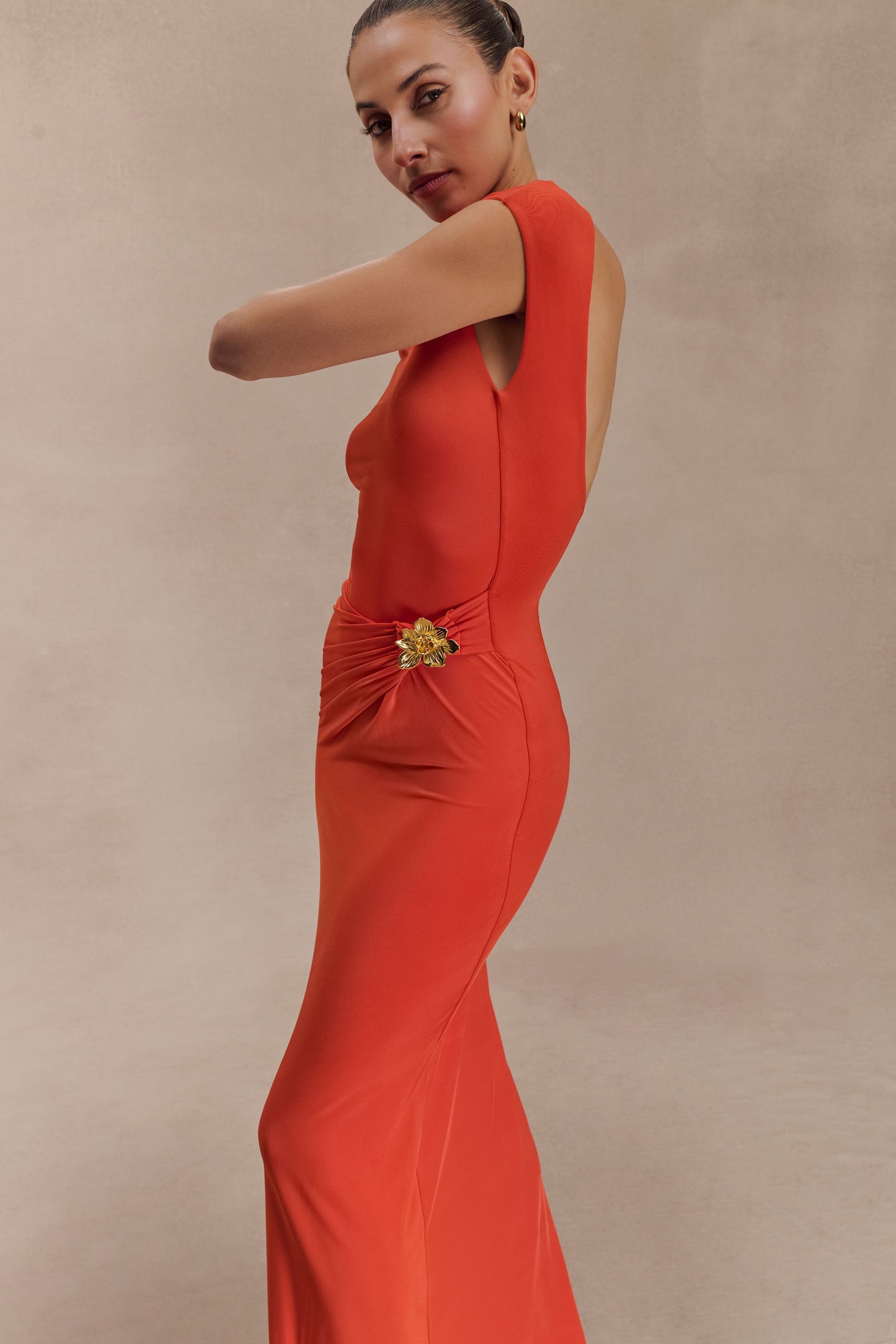 Robe Maxi Kaida Étroite avec Accroches - Orange Brûlé