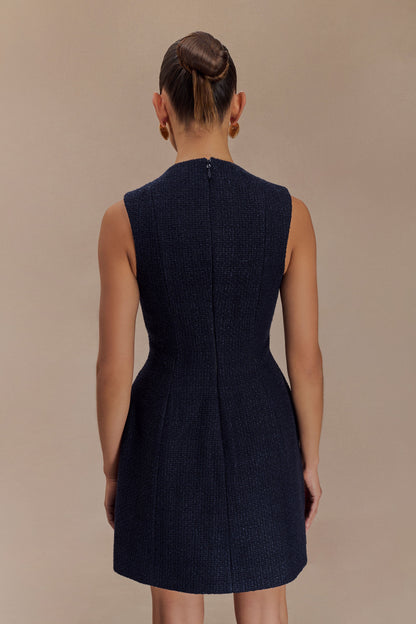 Mini-robe bouclée Danna à plis - Bleu minuit
