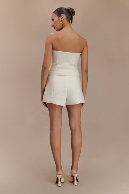 Top asymétrique sans bretelles en boucle de Parker - Ivoire