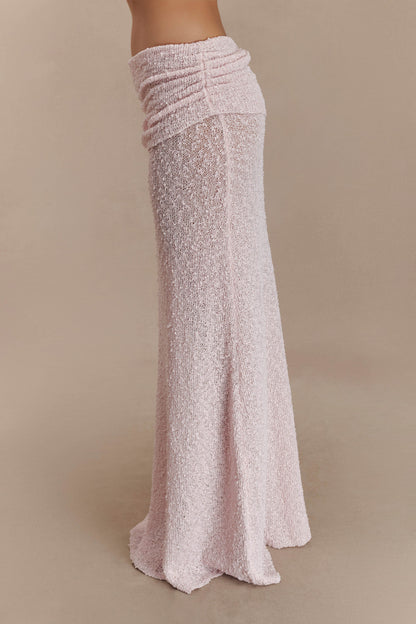 Jupe Maxi Tricoté à Volants Petra - Rose Poudré