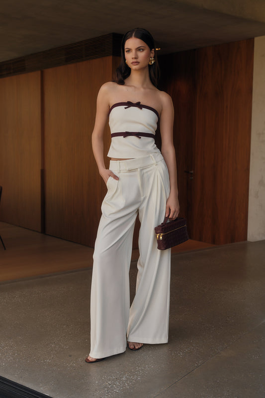 Pantalon large à plis Jacqueline - Ivoire