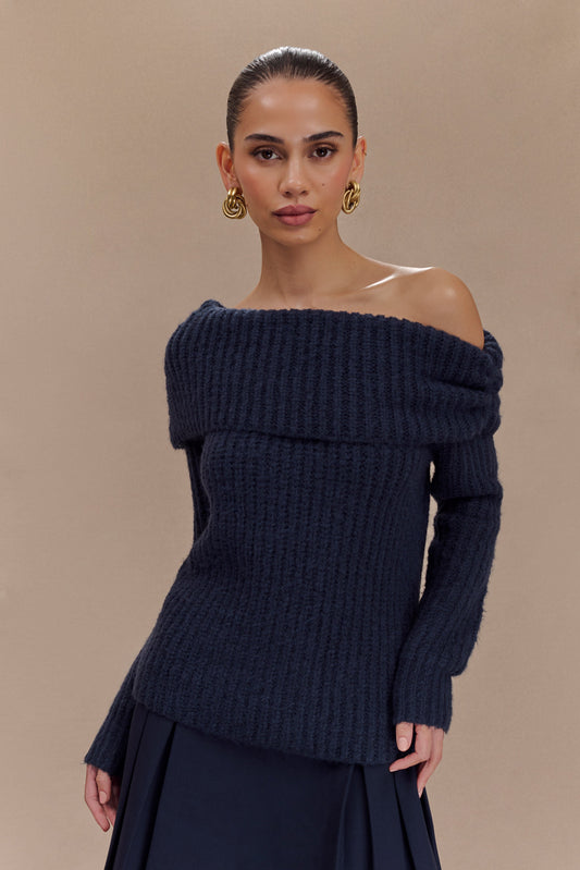 Top en tricot Alicia à épaules dénudées - Bleu marine foncé