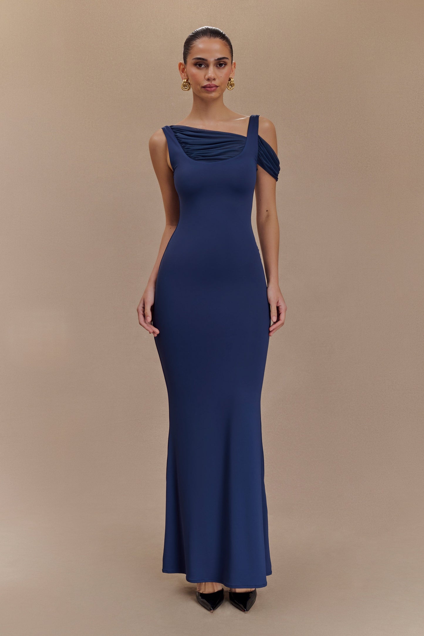 Robe maxi sans manches Janette en nylon et maille recyclés - Bleu marine