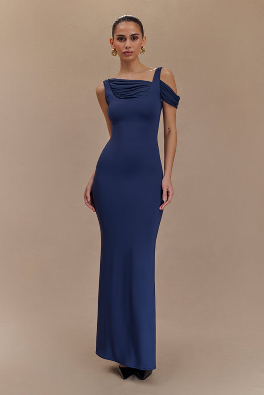 Robe maxi sans manches Janette en nylon et maille recyclés - Bleu marine