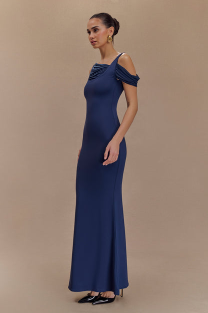 Robe maxi sans manches Janette en nylon et maille recyclés - Bleu marine