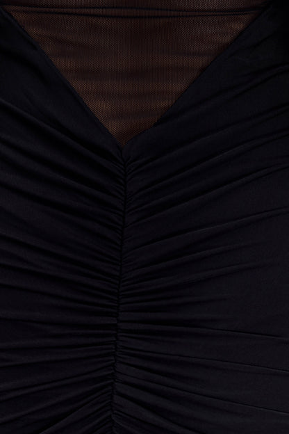 Robe Maxi Épaule Découverte en Mousseline et Maille - Noir