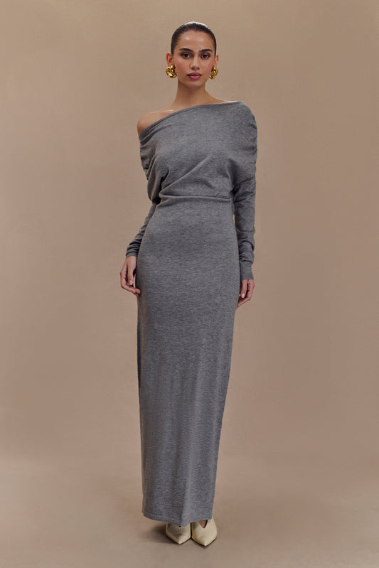 Robe mi-longue en tricot à col montant Jessie - Gris anthracite chiné