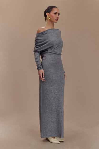 Robe mi-longue en tricot à col montant Jessie - Gris anthracite chiné