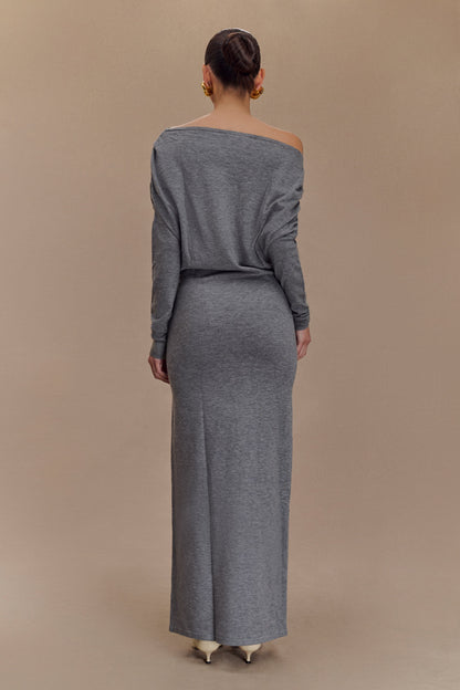 Robe mi-longue en tricot à col montant Jessie - Gris anthracite chiné