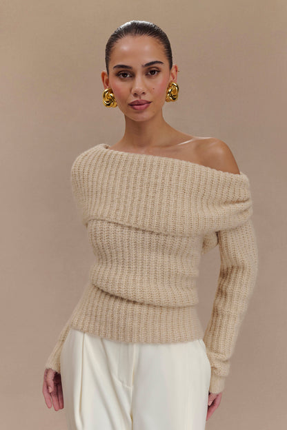 Top en tricot à épaules dénudées Alicia - Crème