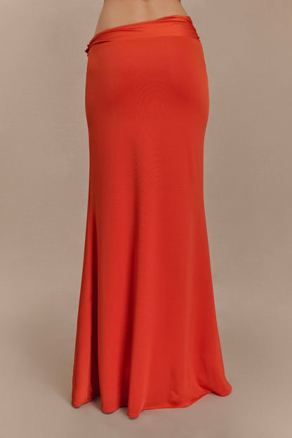Jupe Maxi Asymétrique Ainsley avec Frotterie Florale - Orange Brûlé