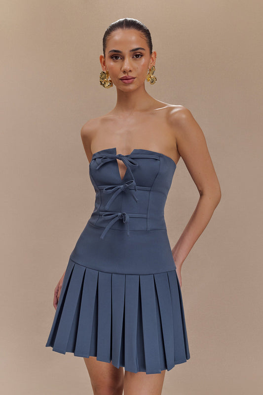 Mini-robe plissée Naya avec liens - Acier