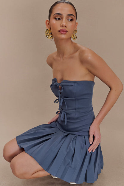 Mini-robe plissée Naya avec liens - Acier