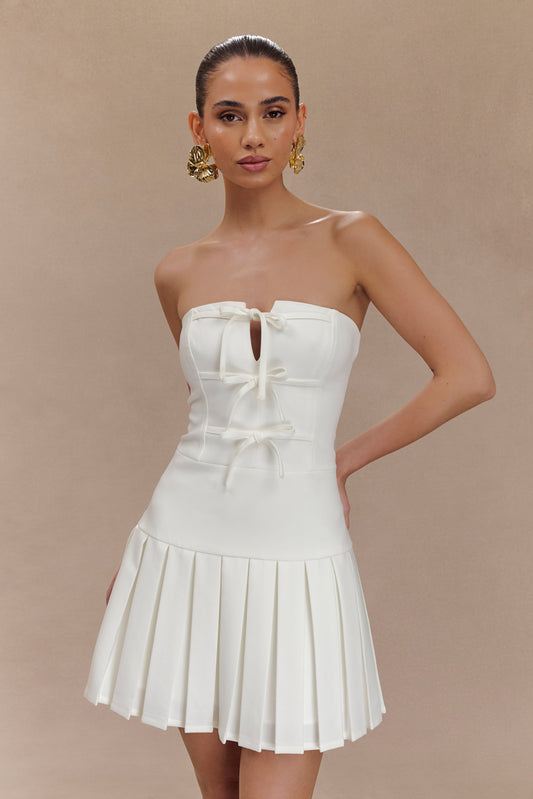 Mini-robe plissée Naya avec lacets - Blanc