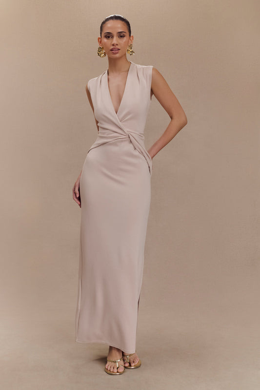 Robe midi Lorelei en crêpe torsadée - Taupe