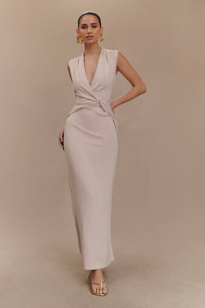 Robe midi Lorelei en crêpe torsadée - Taupe