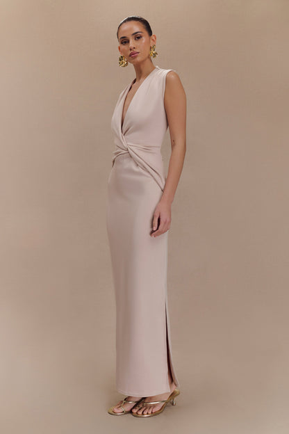 Robe midi Lorelei en crêpe torsadée - Taupe
