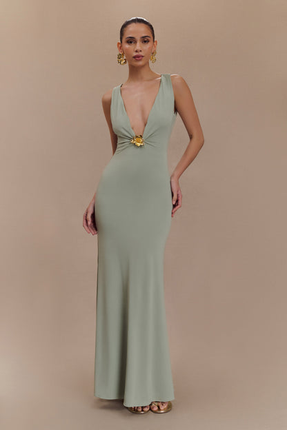 Robe Maxi Beck à Décolleté Plongeant avec Frotterie Florale - Basil