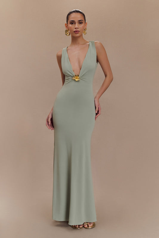 Robe Maxi Beck à Décolleté Plongeant avec Frotterie Florale - Basil