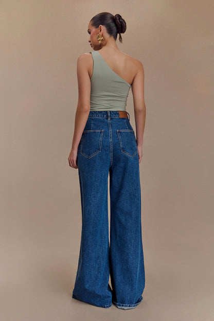 Sera Haut en nylon recyclé à une épaule avec drapé - Basil