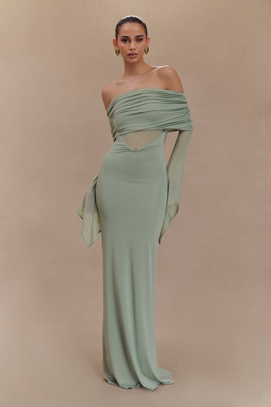 Robe Maxi Épaule Découverte en Mousseline et Maille - Basil