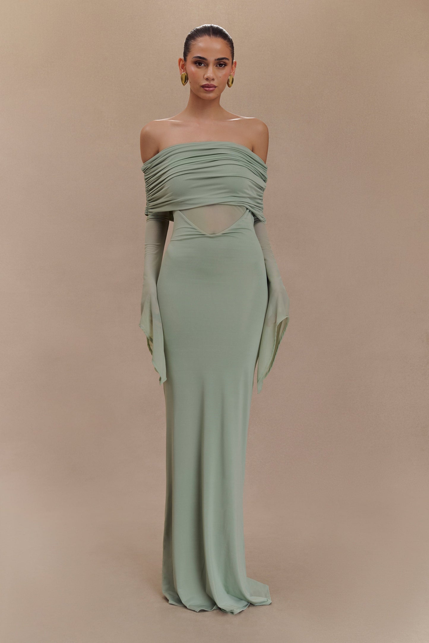 Robe Maxi Épaule Découverte en Mousseline et Maille - Basil