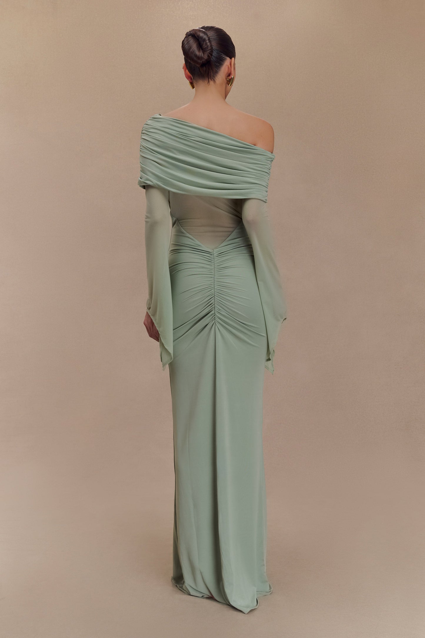 Robe Maxi Épaule Découverte en Mousseline et Maille - Basil
