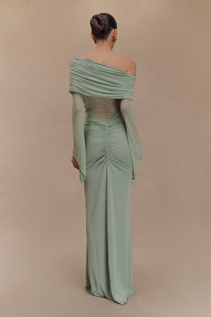 Robe Maxi Épaule Découverte en Mousseline et Maille - Basil