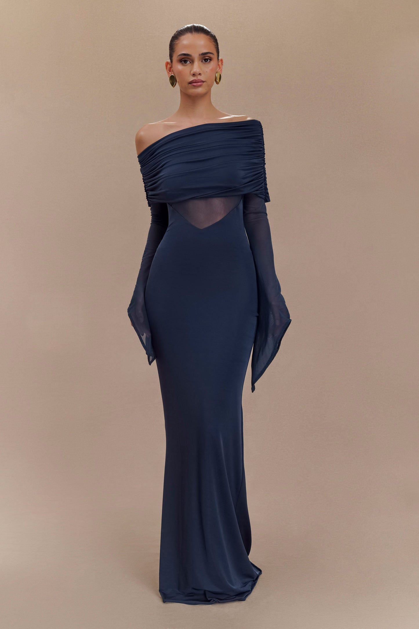 Robe maxi décontractée et en maille à une épaule Kaitlin - Bleu nuit