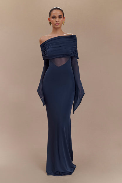 Robe maxi décontractée et en maille à une épaule Kaitlin - Bleu nuit